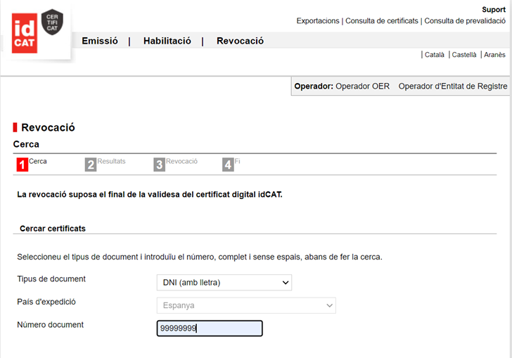 pàgina de cerca del certificat