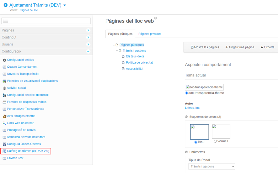 Accedir a l'opció catàleg de la barra d'opcions