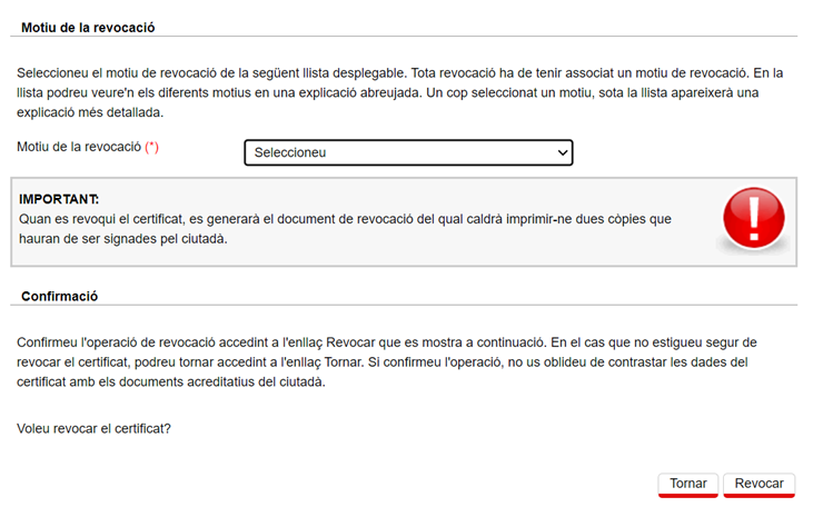 pàgina amb motiu de revocació