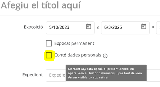 Marcar casella Conté dades personals