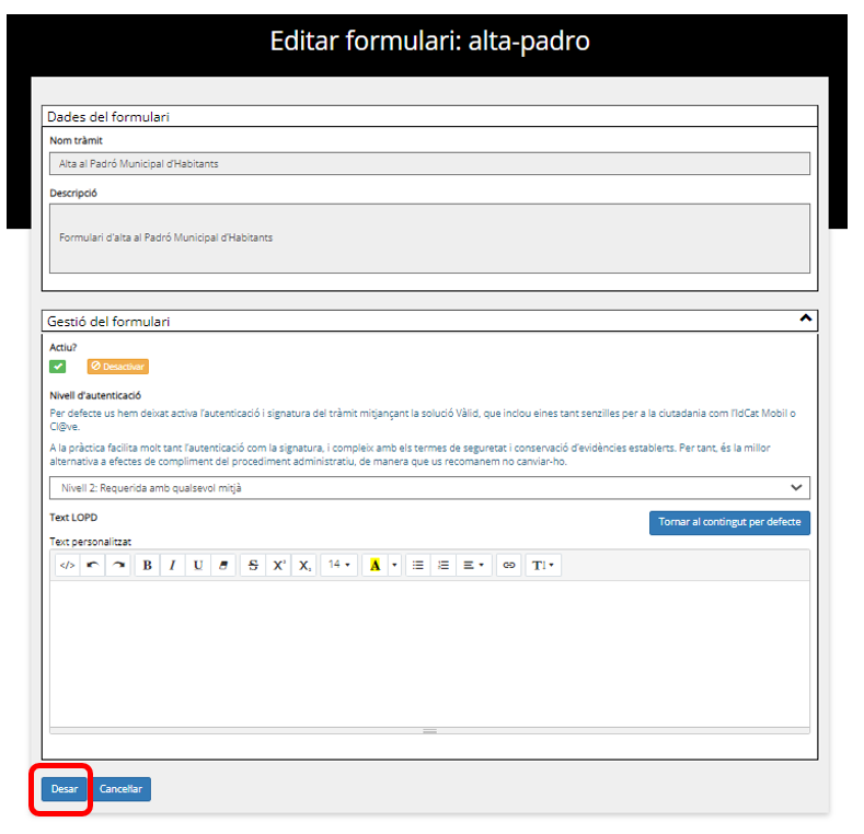 Save button highlighted once all changes have been made