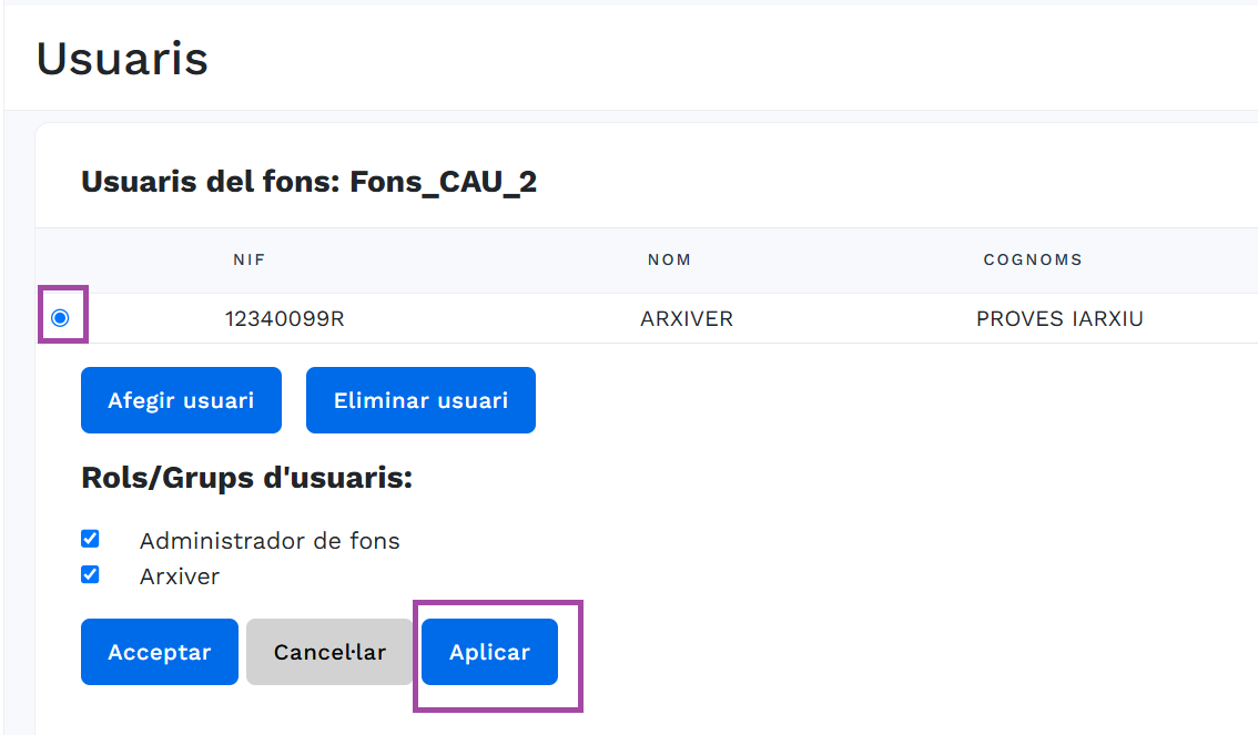 Confirmació rols d'usuari