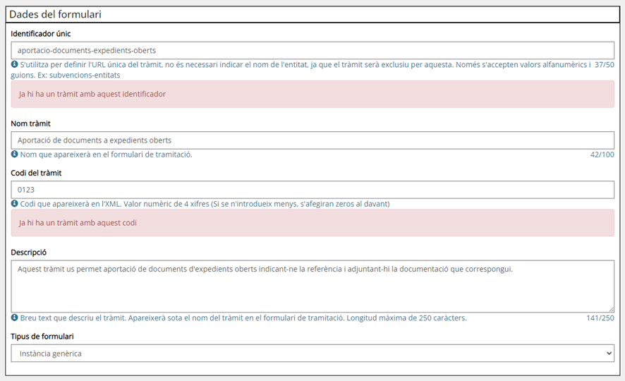 Opción de página de ajustes para realizar el trámite importado