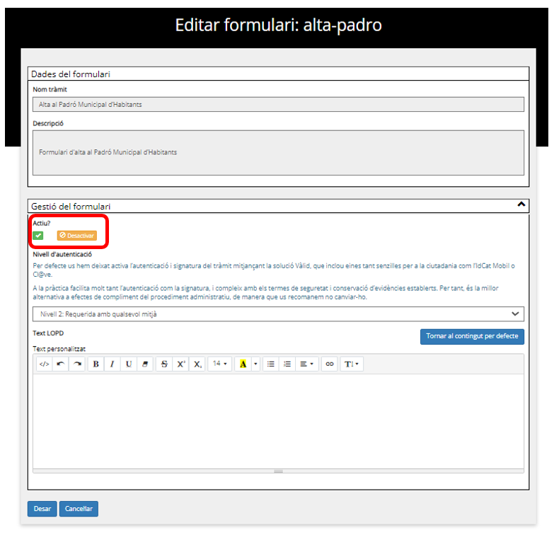 Active section highlighted to change visibility